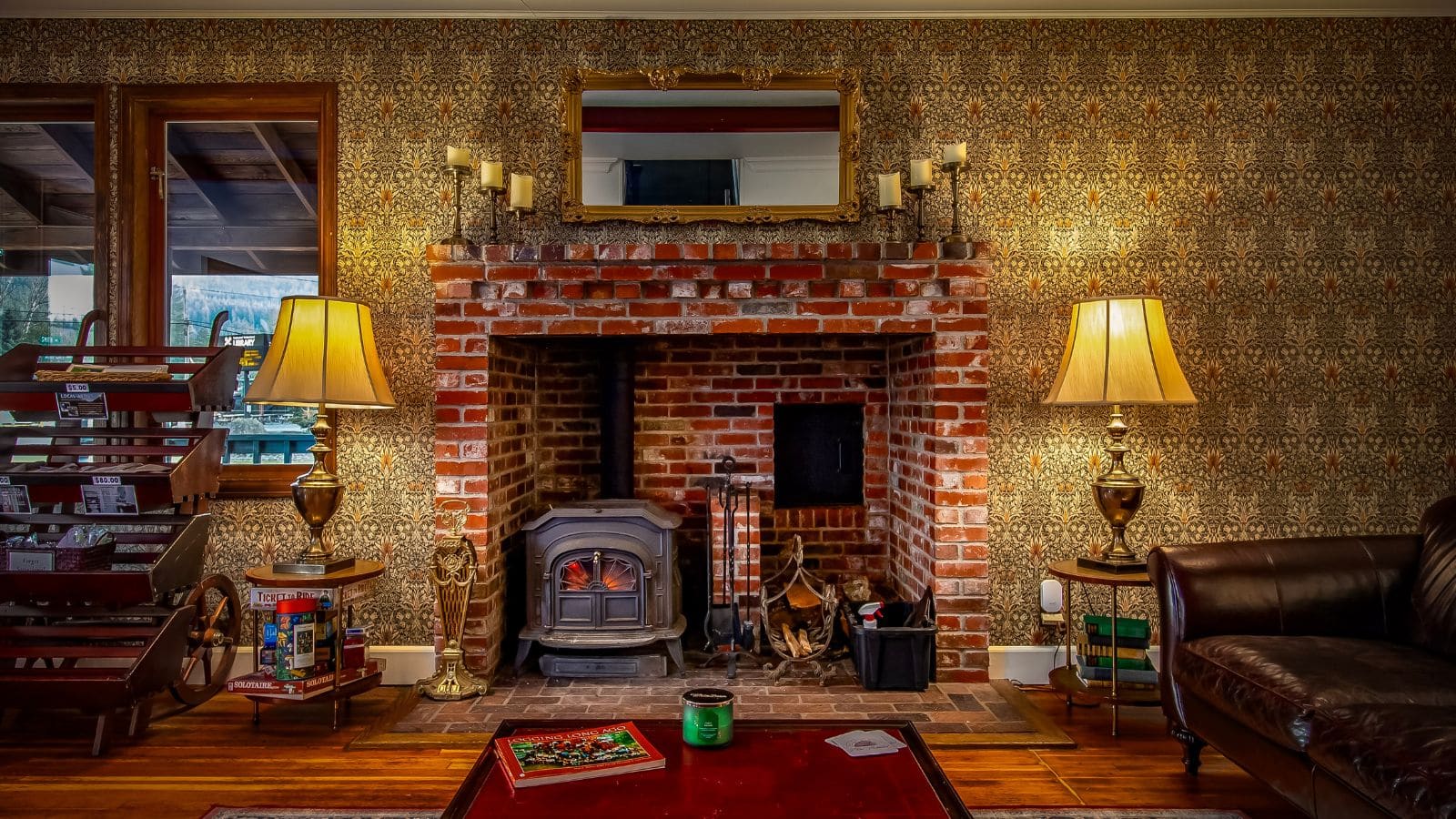 Picture of brick fireplace and living room